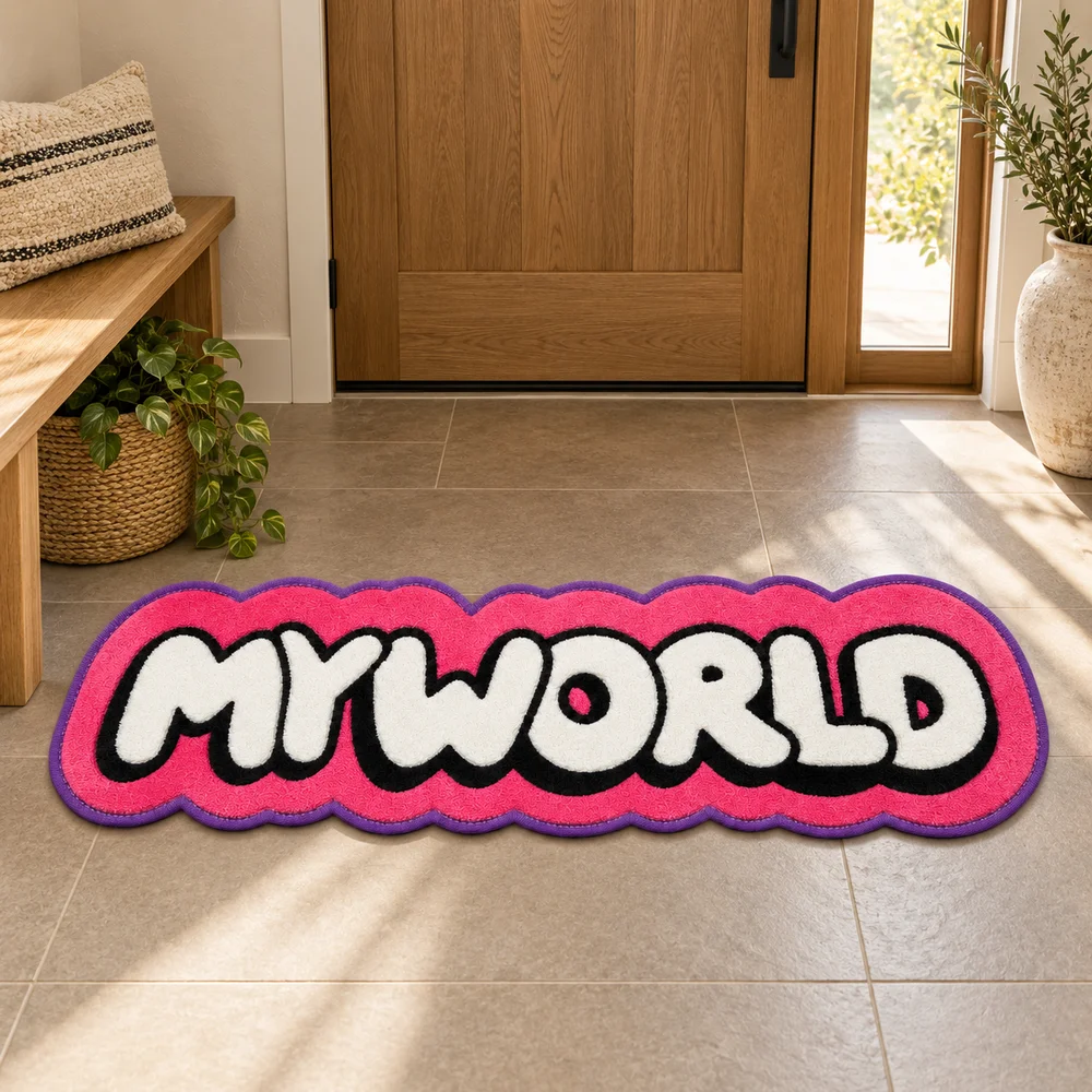 MY WORLD Pink Bubble Floor Mat, Graphic Soft Flannel Non Slip Long Accent Rug For Bedroom Living Room Entryway Decor Style