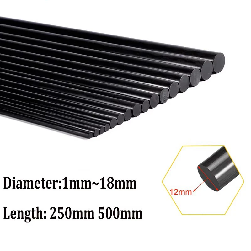 10~1pcs Solids Carbon Fiber Rod 18mm 14mm 12mm 8mm 3mm Reinforcement Rod High Strength Light Weight for DIY Length 250mm 500mm
