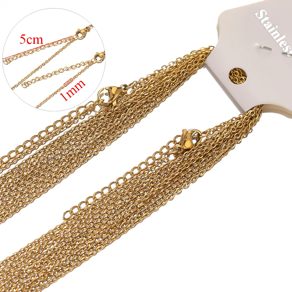 10 Stück 45 + 5 cm goldfarbene Edelstahl-Gliederketten in großen Mengen Halsketten Modeschmuck verstellbare Ketten Großhandel Halsreifen DIY