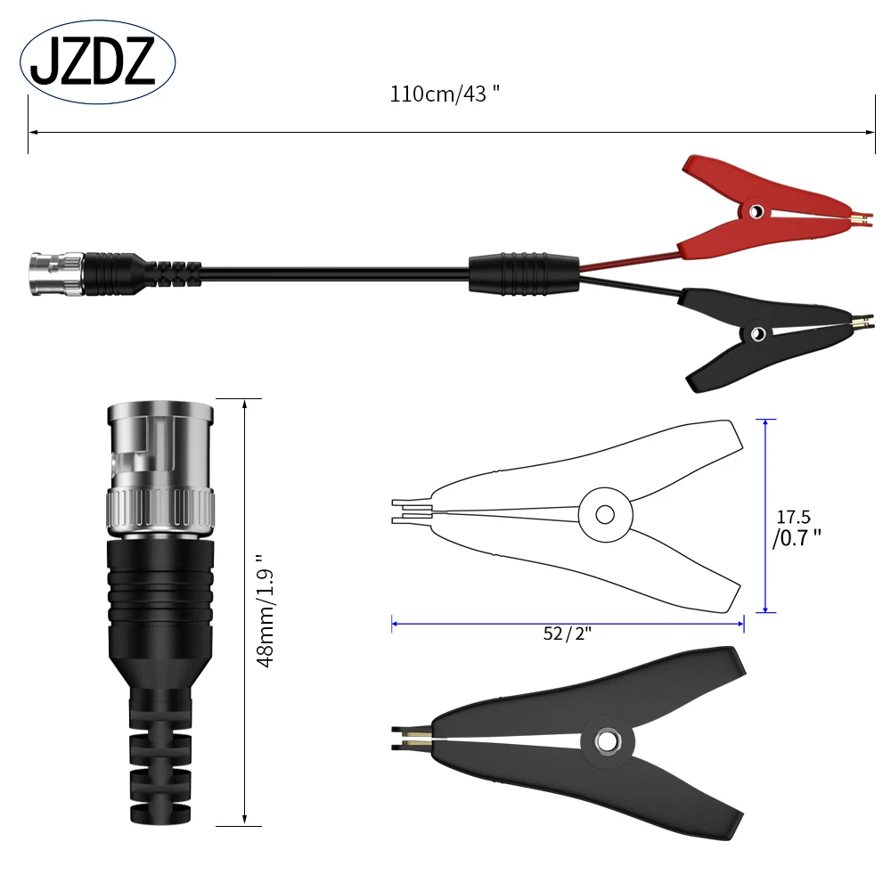 JZDZ 100CM Insulated BNC Male to Dual Kelvin  Alligator Clip Low Loss Coaxial Cable Test Lead Connector for Oscilloscope J.70050