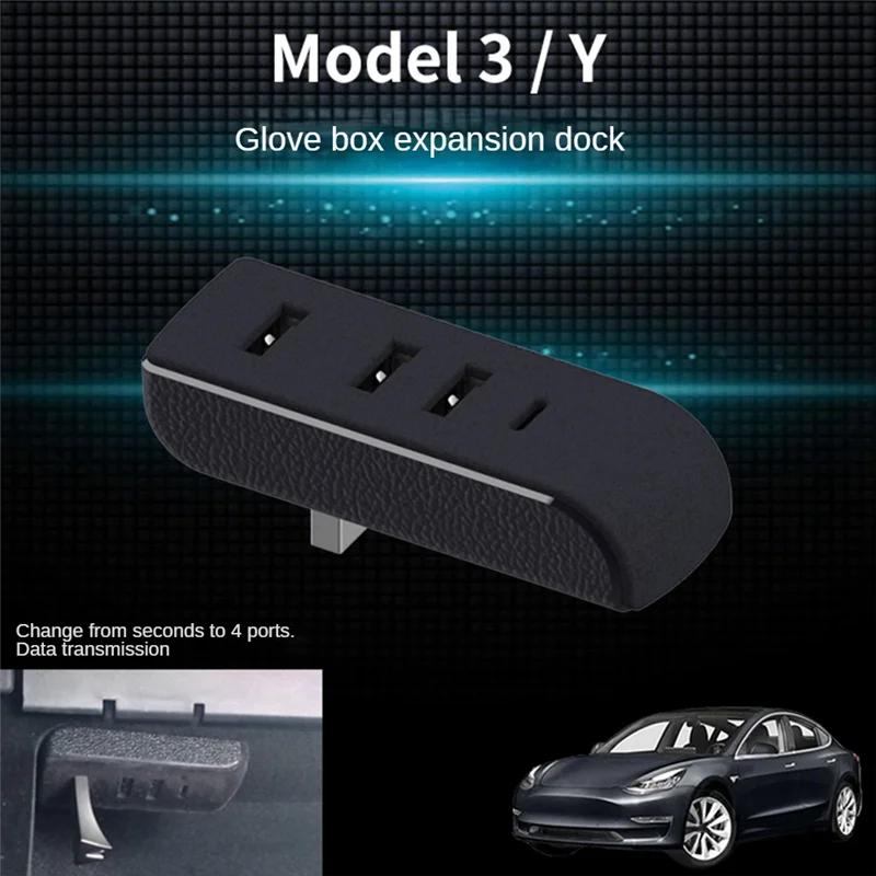 Glove Box USB Hub for 2021-2023 Tesla Model3, Model Y Models Glove Box Expansion Dock