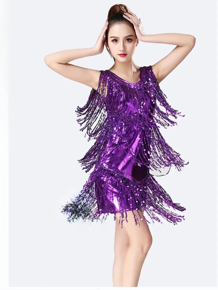 Sequin Tassel Latin Dance Dress for Women  Fringe Charleston Flapper Dance Dresses Costumes Stunning 20's Great Gatsby Dress