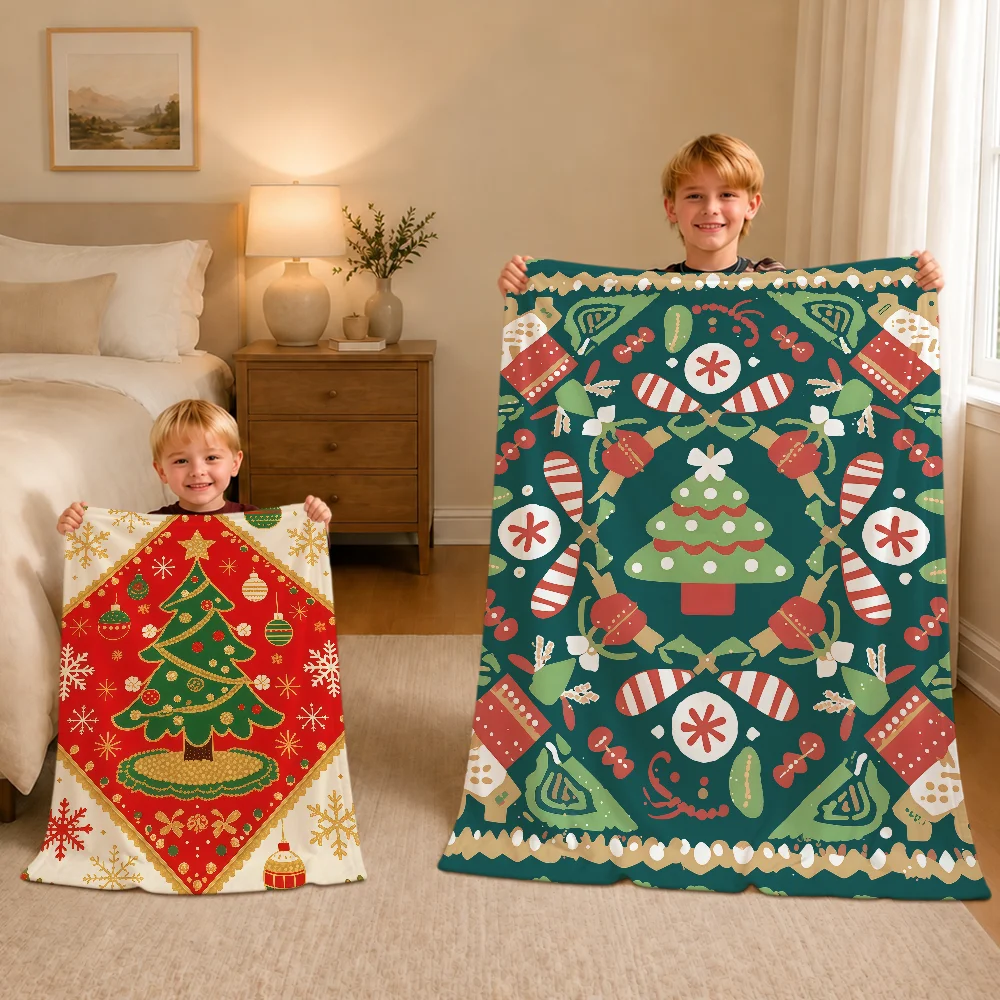Christmas Tree Reindeer Fashion Warm Soft Plush Blanket For Sofa Living Room Nap Home Bedroom Travel Gift Flannel Pet Hogar