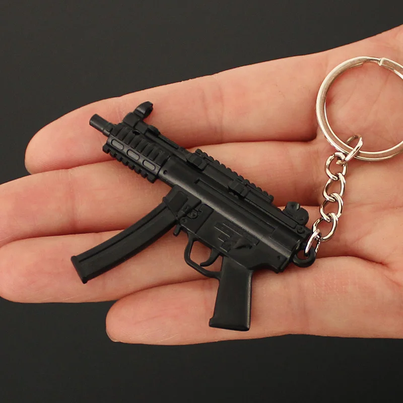 Mini PUBG Gun Keychain 9cm Metal MP5 Weapon Model Alloy AK47 AWM M24 Light Key Chain Bookbag Car Pendant Gifts Toy for Kids