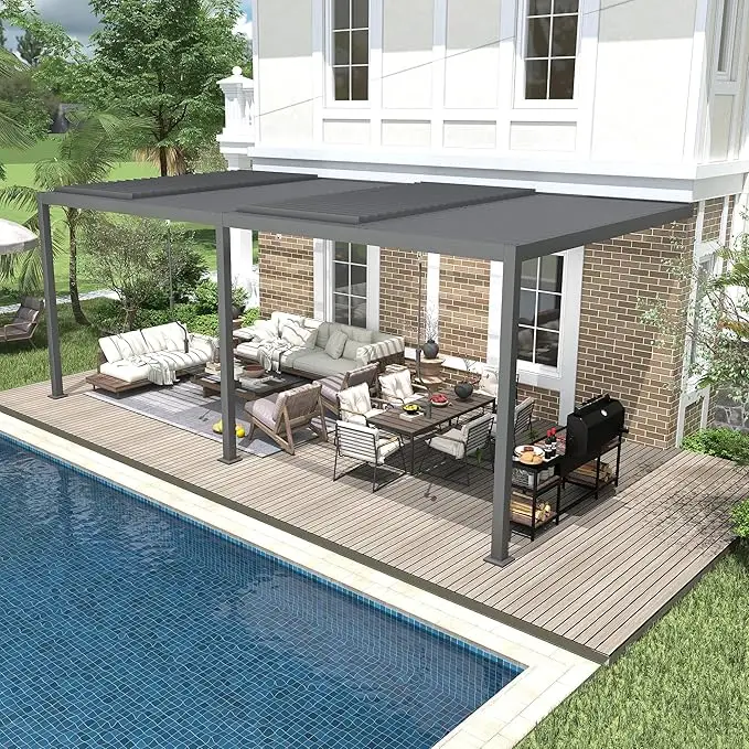 

High-quality waterproof modern design sunshade curtain aluminum luxury pergola metal wall-mounted gazebo louvered gazebo
