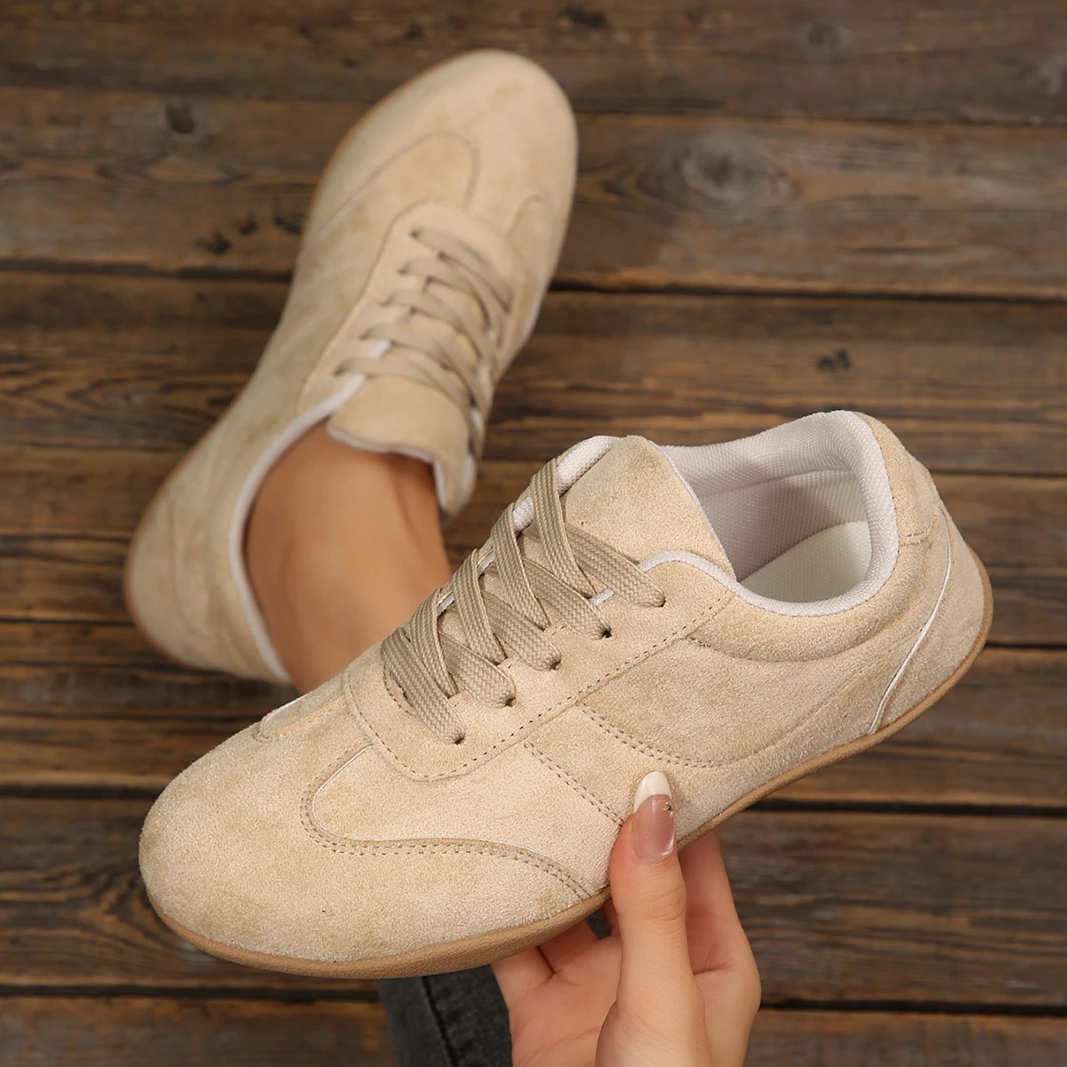 Women Natural Suede Leather Lace-up 2026 New Sneakers Round Toe Soft Comfort Casual Female Outdoor Drive/walk Shoes for Woman