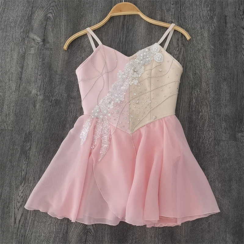 New Coming Custom Size Kids Girls Performance Wear Modern Ballet Peach Pink Cupid Lyrical Dance Dress Costumes