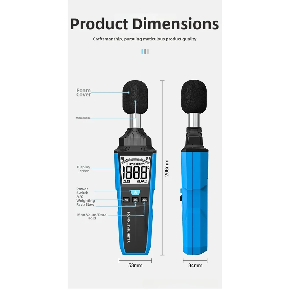 SL720A Digital Noise Meter with Dual AC Weighting and Adjustable Response Time for Professional Acoustic Analysis