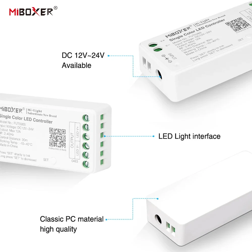 وحدة تحكم Miboxer 2.4 جيجا هرتز LED باهتة لأضواء شريط RGB RGBW RGB + CCT أحادية اللون FUT035S FUT036S FUT037S FUT038S FUT039S