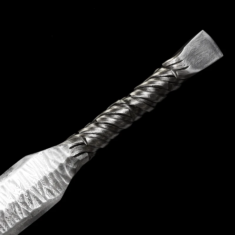 Handmade Chinese Jian Full Tang Real Battle Ready Sword, Twisted Handle Folded Steel Damascus Katana for Combat Collection