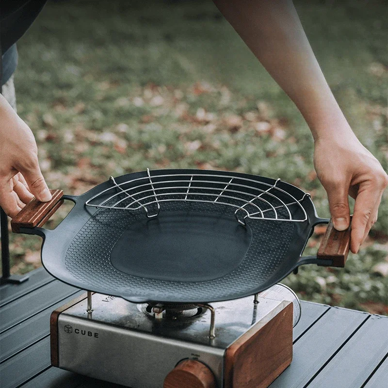 

Outdoor non-stick grill camping pan frying pan barbecue multi-function electric fire dual-purpose