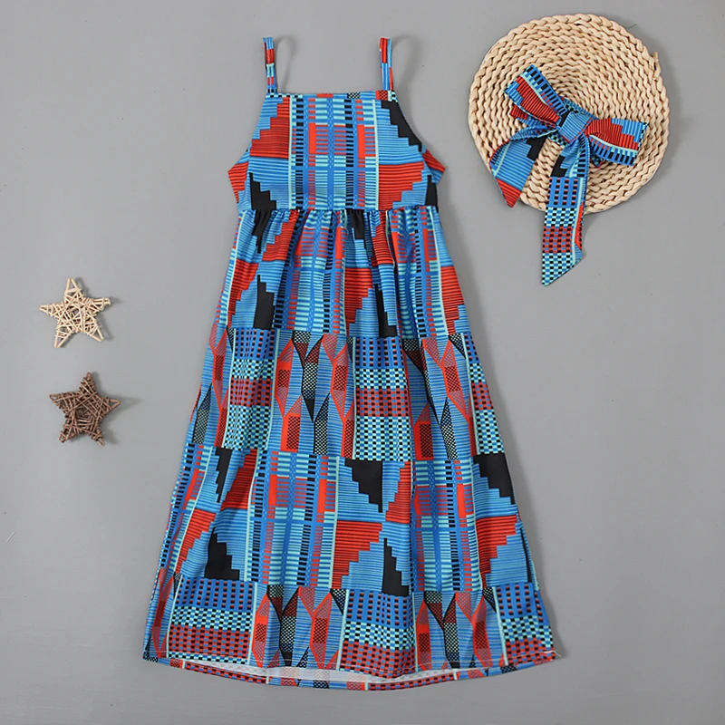 Girls European and American summer fashion off-shoulder strappy skirt African Bohemian style dress children\'s clothing