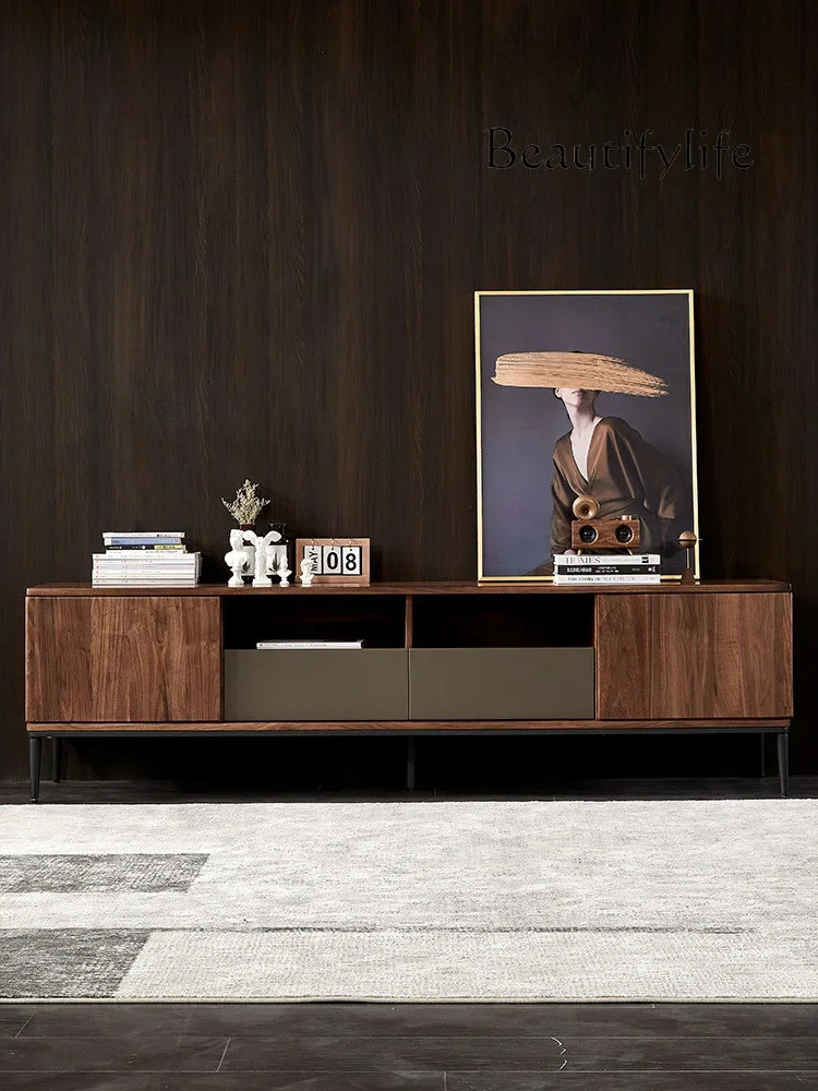Y North American Black Walnut Solid Wood TV Cabinet Nordic Modern Simple Log Living Room Storage Floor Cabinet