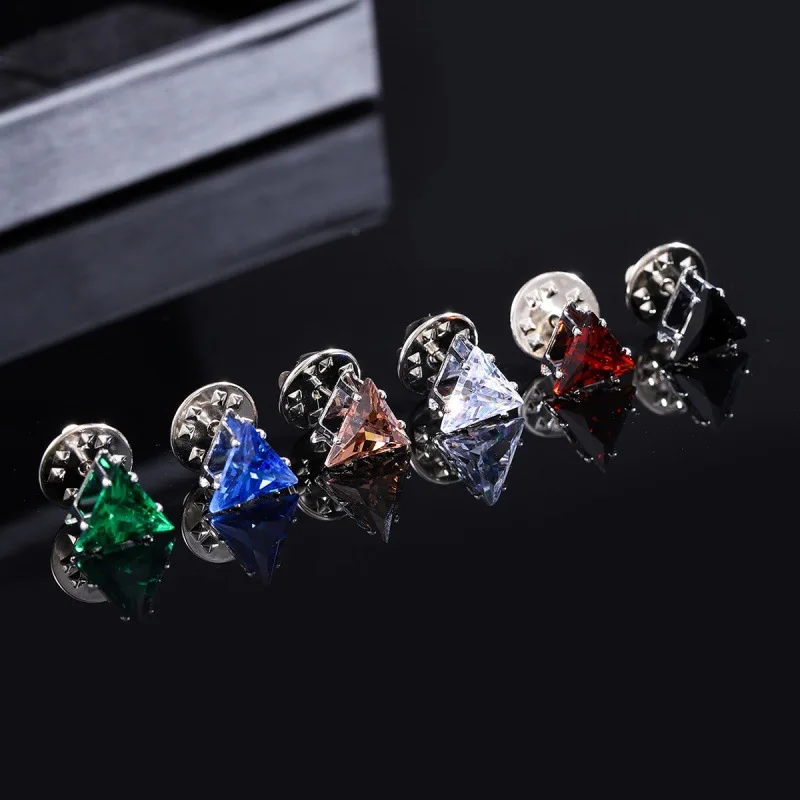 Korean Triangle Crystal Brooch Fashion Men's Shirt Collar Pins Accessories for Bags & Clothes Badge Luxulry Jewelry Gifts