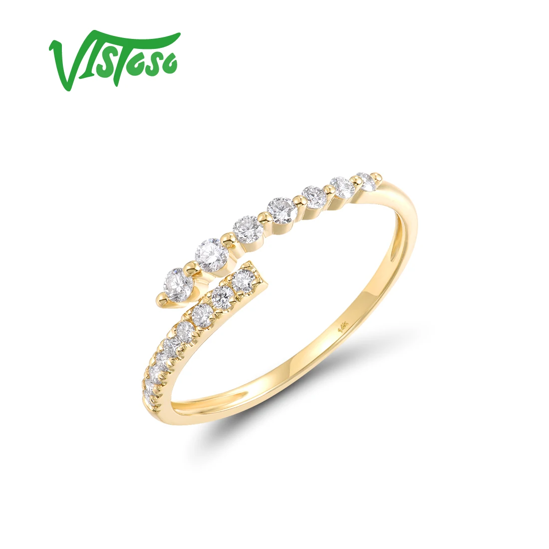 VISTOSO Genuine 14K 585 Yellow Gold Ring For Women Sparkling Diamonds Layerable Chic Wedding Engagement Gifts Fine Jewelry