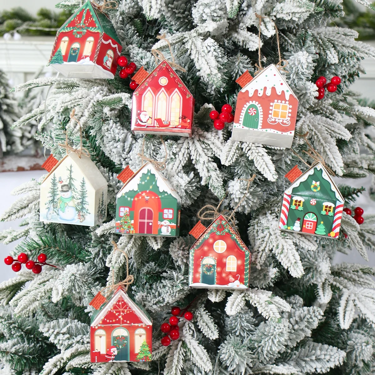 Christmas Candy Box House Shape Gift Boxes Merry Christmas Decorations 2025 New Year Birthday Party Packaging Bags Kids Favors