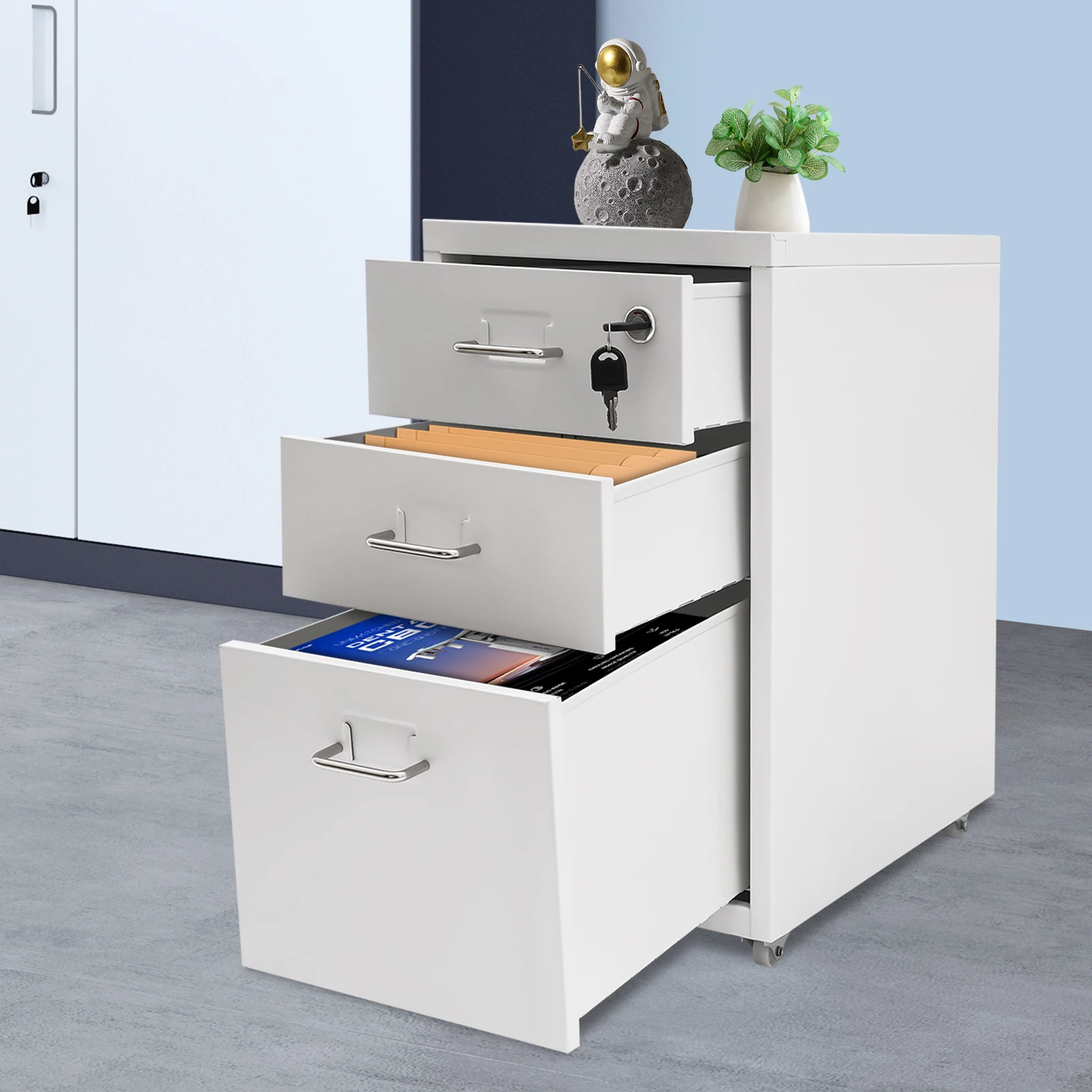 

3Tier Vertical File Cabinet Metal Mobile File Cabinet With Lock Filing Cabinet Under Desk 3Drawer File Cabinet W/Wheel