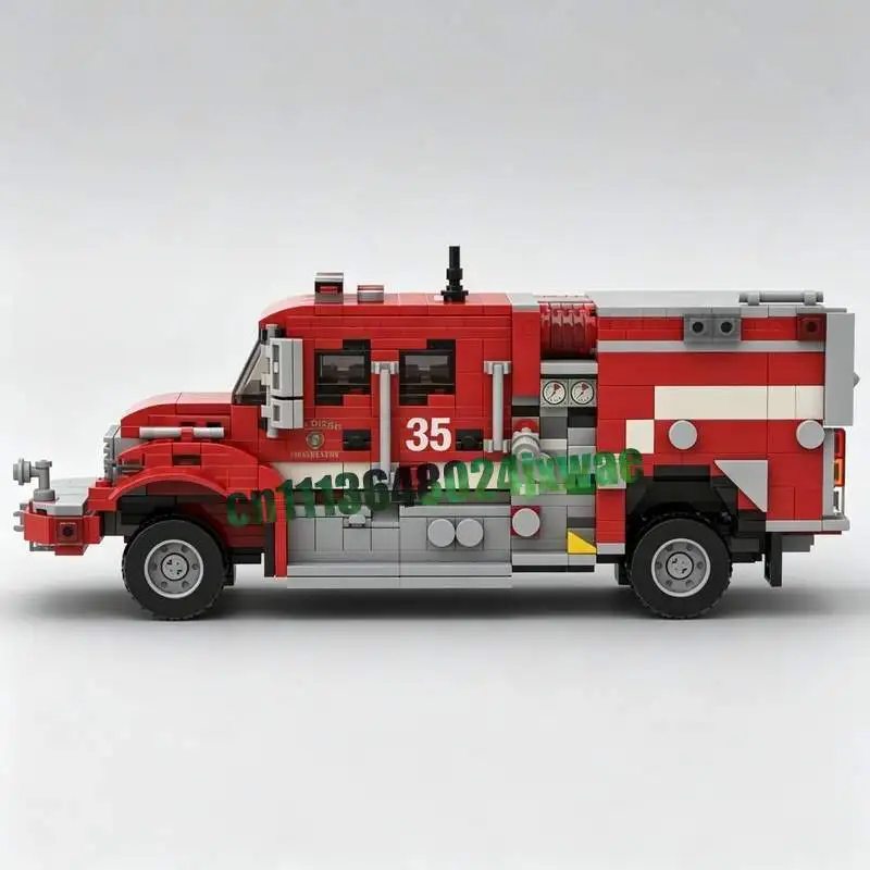 771 Parts Red Brush Fire Engine Truck Model MOC Custom Puzzle Building Blocks DIY Assembly Educational Toy Creative Gift Display - view 4