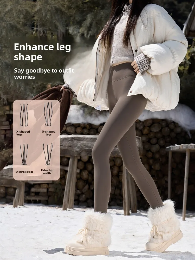 High-Waist Fce Lined Yoga Pants Women's Elastic No-Cra Line Warm Snowflake Fce Casual Long Pants Boting Trousers