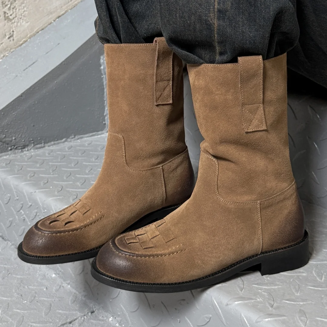 

Women's natural suede leather round toe slip-on flat autumn ankle boots high quality soft comfortable casual female short boots