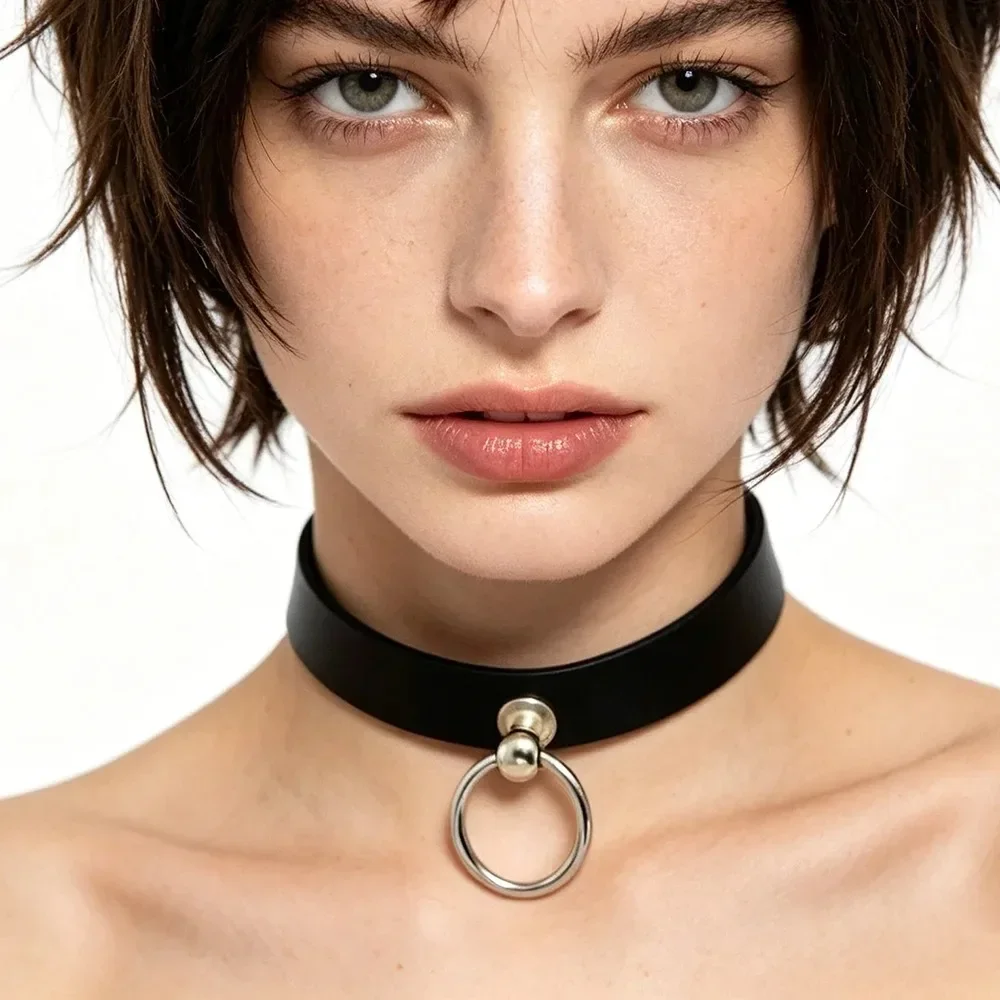 Chainsaw Man Reze Cosplay Choker Punk PU Leather Heart Collar Pull Ring Chain Necklace Halloween Party Costume Accessory Gift
