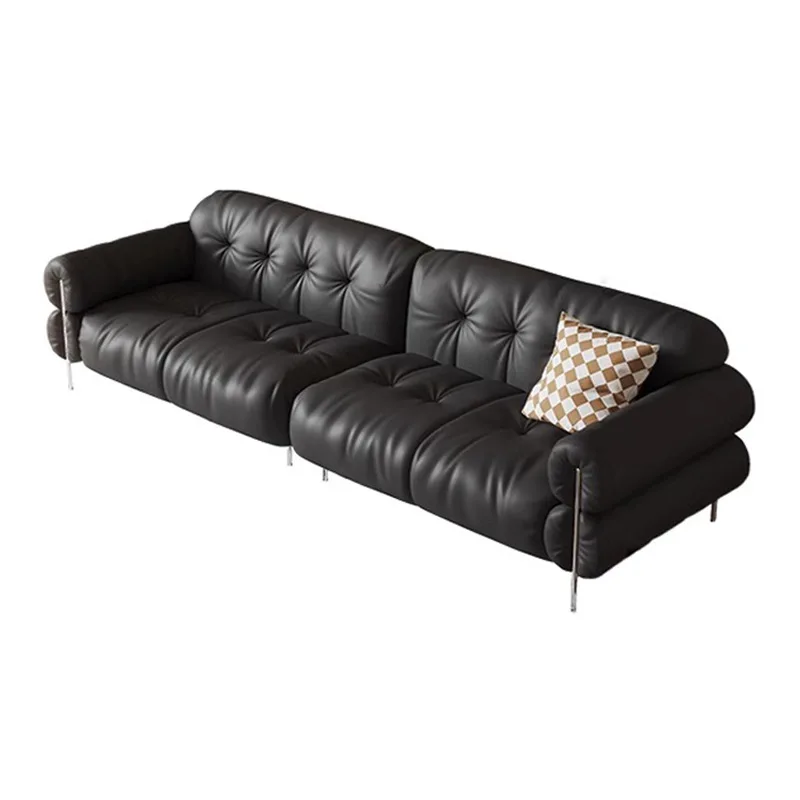 

French retro leather sofa living room three people straight row first layer cowhide sofa American sofa