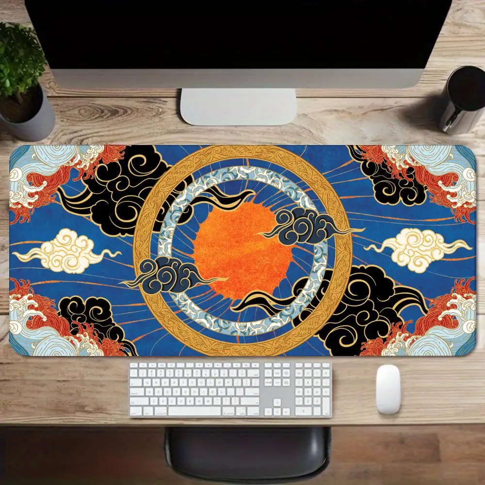 Dark Auspicious Cloud And Wave Desk Mat High Definition Non-Slip Stitched Edge Mouse Pad for Office And Gaming
