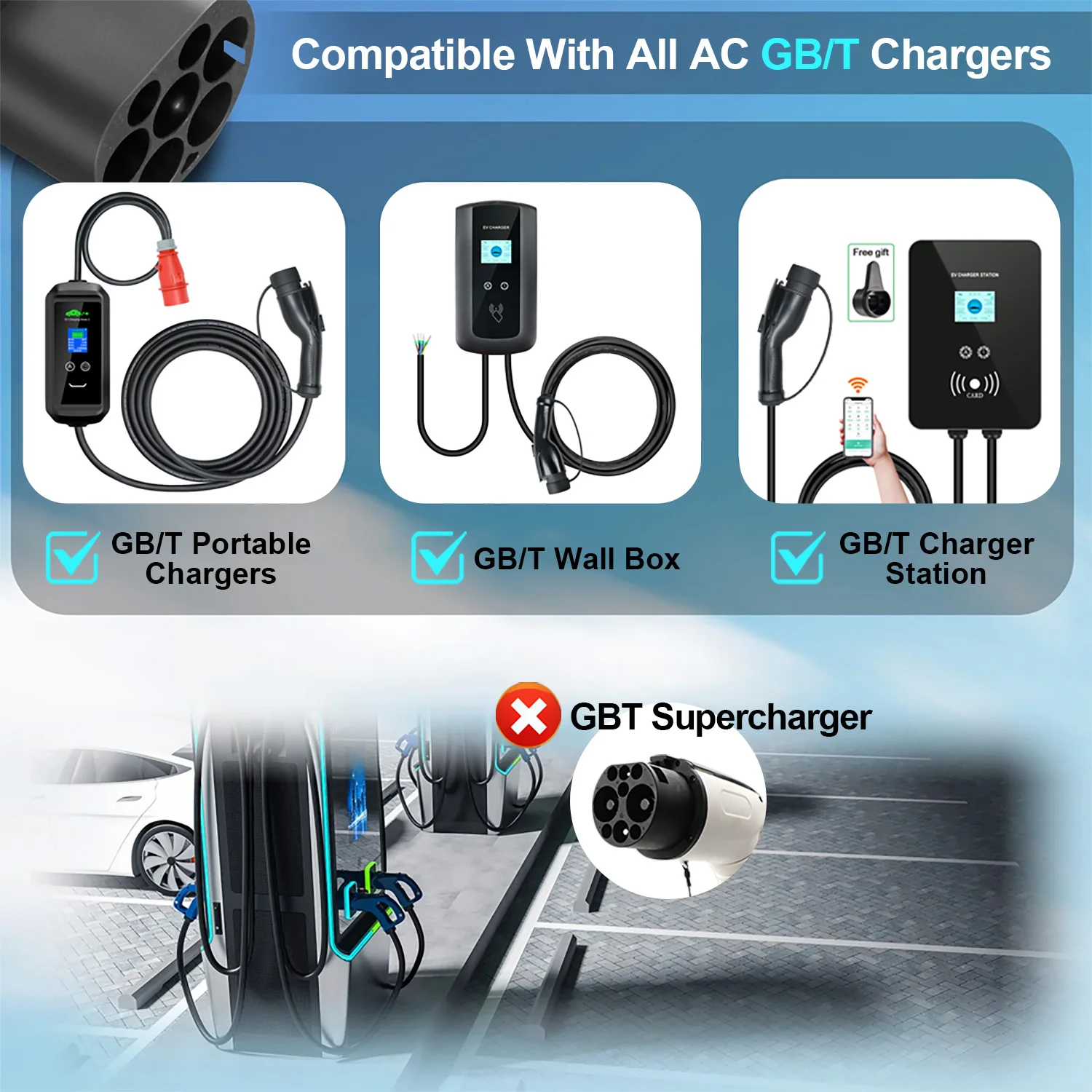 Isigma 32A 7.2kw EV Charger Adapter GBT To Type 2 Conventer Home Charging For EU IEC 62169-2 Electric Vehicle Cars Conventor