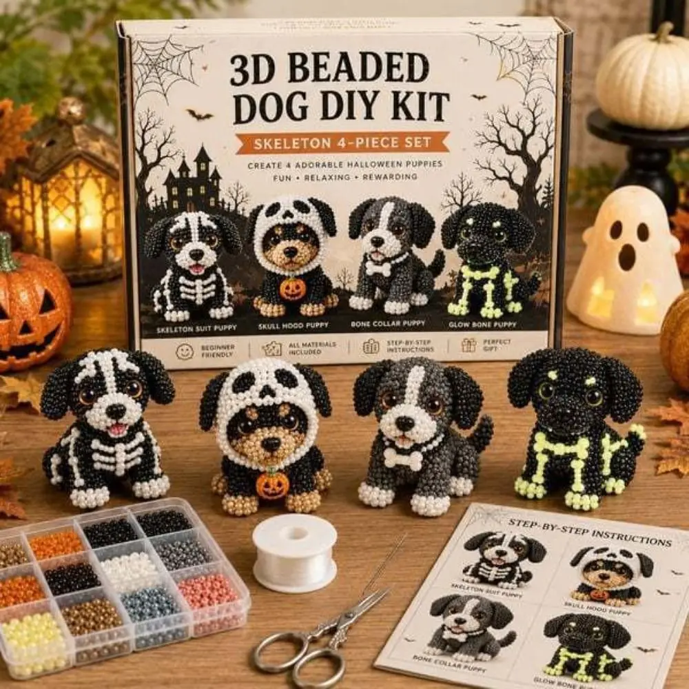 Tiny Beads Halloween Beaded Dog Kit Cute Design Animal Shape 3D Beaded Animal Kit Creative Craft Bead Weaving Kit Home Decor