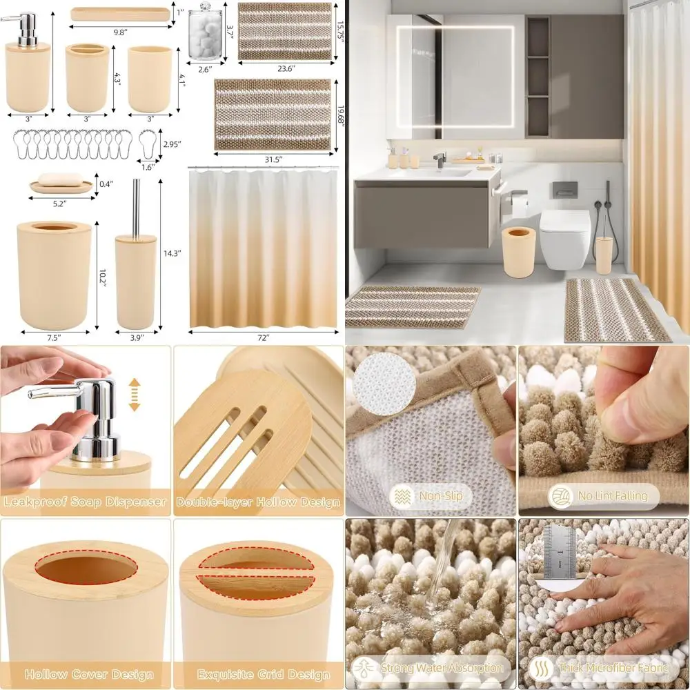 

Elegant Beige Bathroom Set with Shower Curtain and Mats for Home Decor and Housewarming Gifts