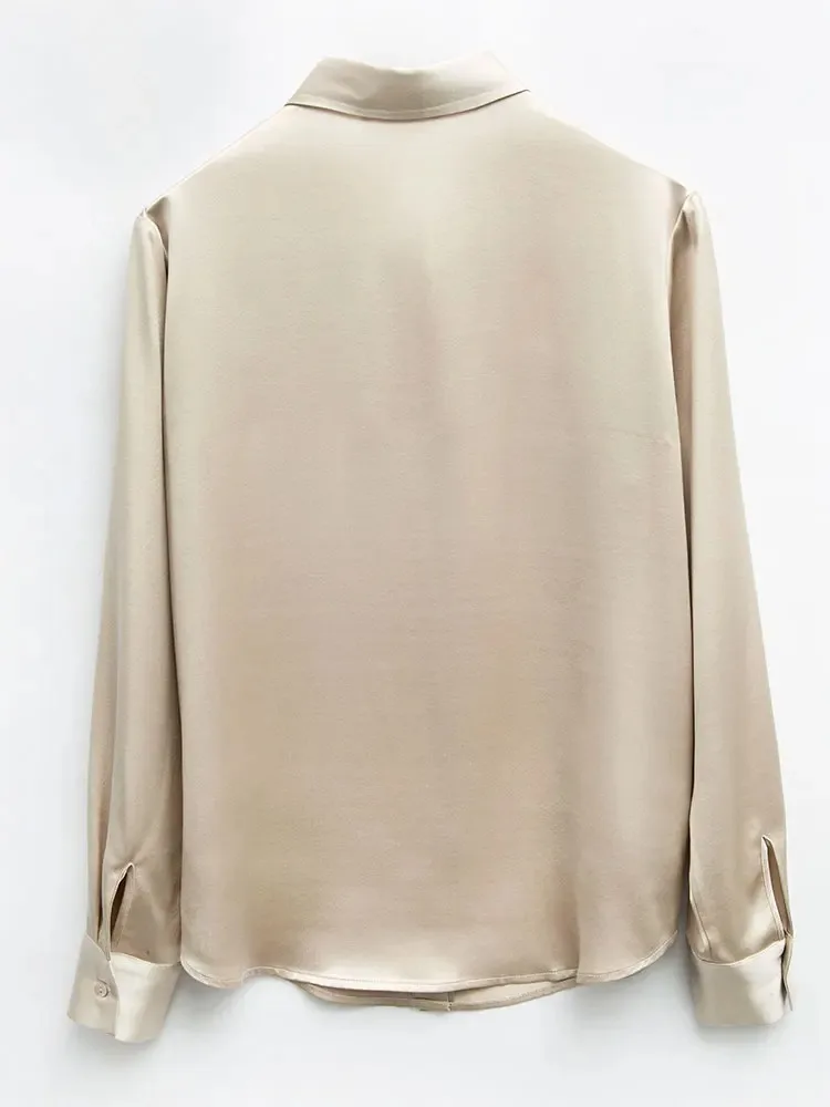 Chemise à manches longues en Satin de soie de mûrier 100% naturelle, 35MM, simple boutonnage, respectueuse de la peau, col POLO confortable