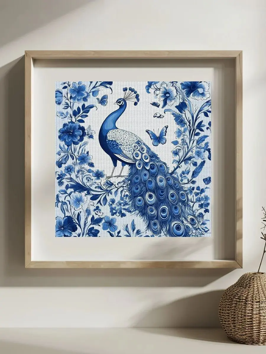 1 Stück 30x30 cm/11,8 Zoll Blauer Pfau gestempeltes Kreuzstich-Set DIY-Set 11CT/14CT DIY Stickerei-Set DIY Kreuzstich-Set – Detail 1