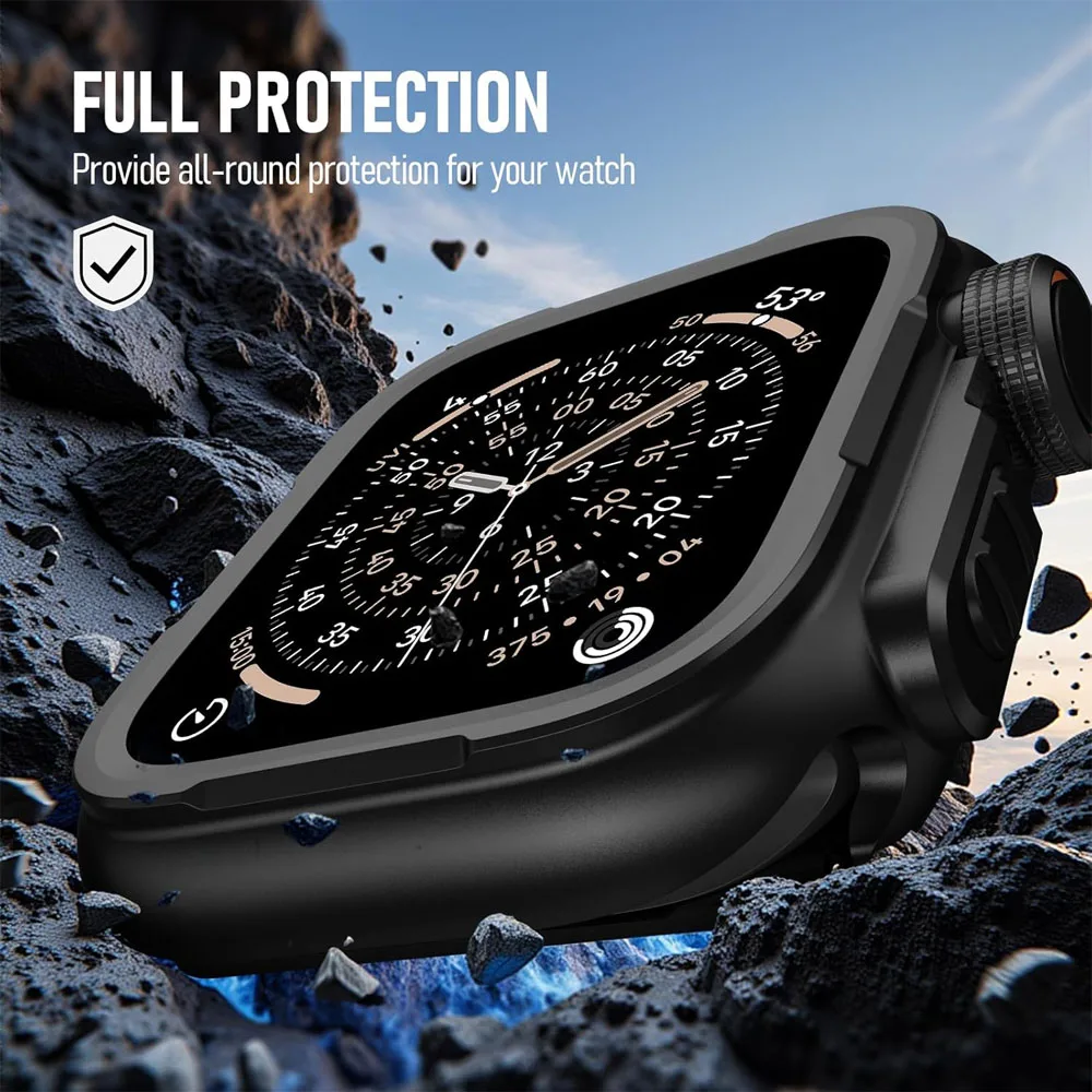 Metal Cover for Apple Watch Case Ultra 49mm 11 10 9 8 7 SE 46mm 45mm 44mm Rugged Protective Bumper Metal Crown Upgrade To Ultra3