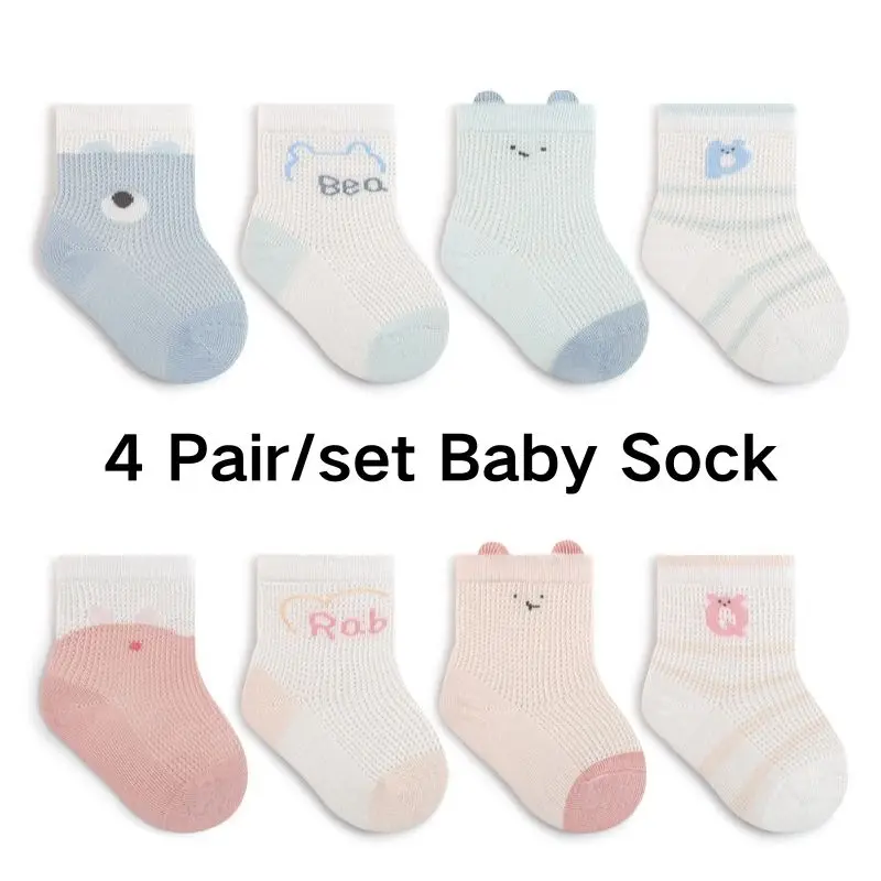 

4pair/set Summer Baby Socks Mesh Breathable Ultra Thin Seamless Ankle Socks for Toddler Cute Cartoon Print Soft Cotton Sock