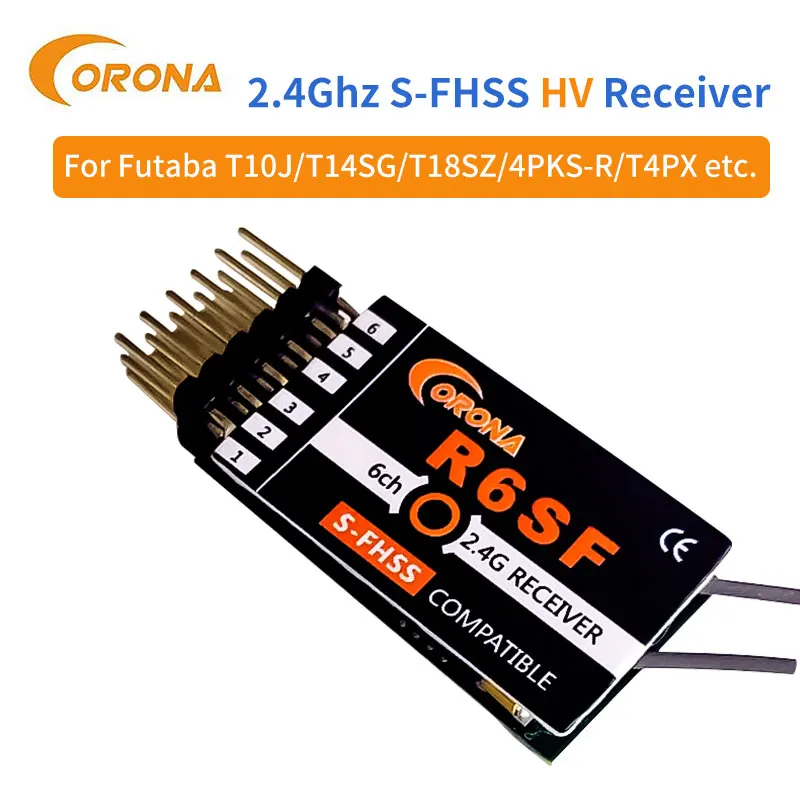Corona R6SF 6CH 2.4G S‑FHSS FHSS RC Receiver SBUS 3.6‑8.5V 8g ‑98dBm for Futaba T6J T10J T14SG RC Airplane RX 13.6‑20.4ms Lat