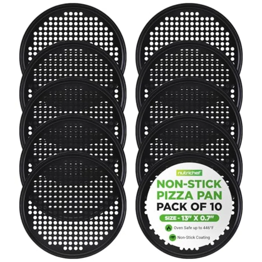 

Nonstick 13" Pizza Pan Set of 10 Perforated Round Pizza Tray for Oven Commercial-Grade Carbon Steel Baking Pan for Homemade Fro