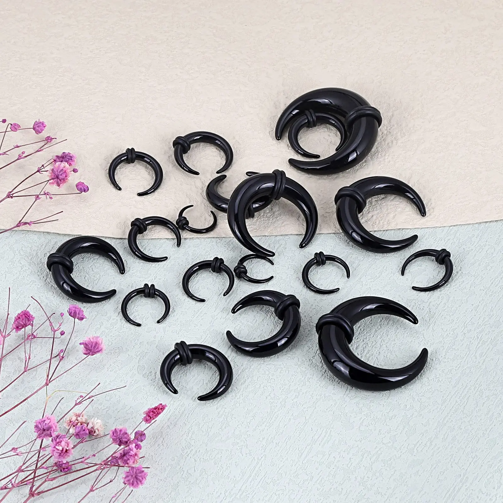 18Pcs Acrylic Septum Pincher Tapers C Shape Buffalo Ear Taper Kit Stretching Expander Rings for Nose Ear Gauges Size 1.6-10mm