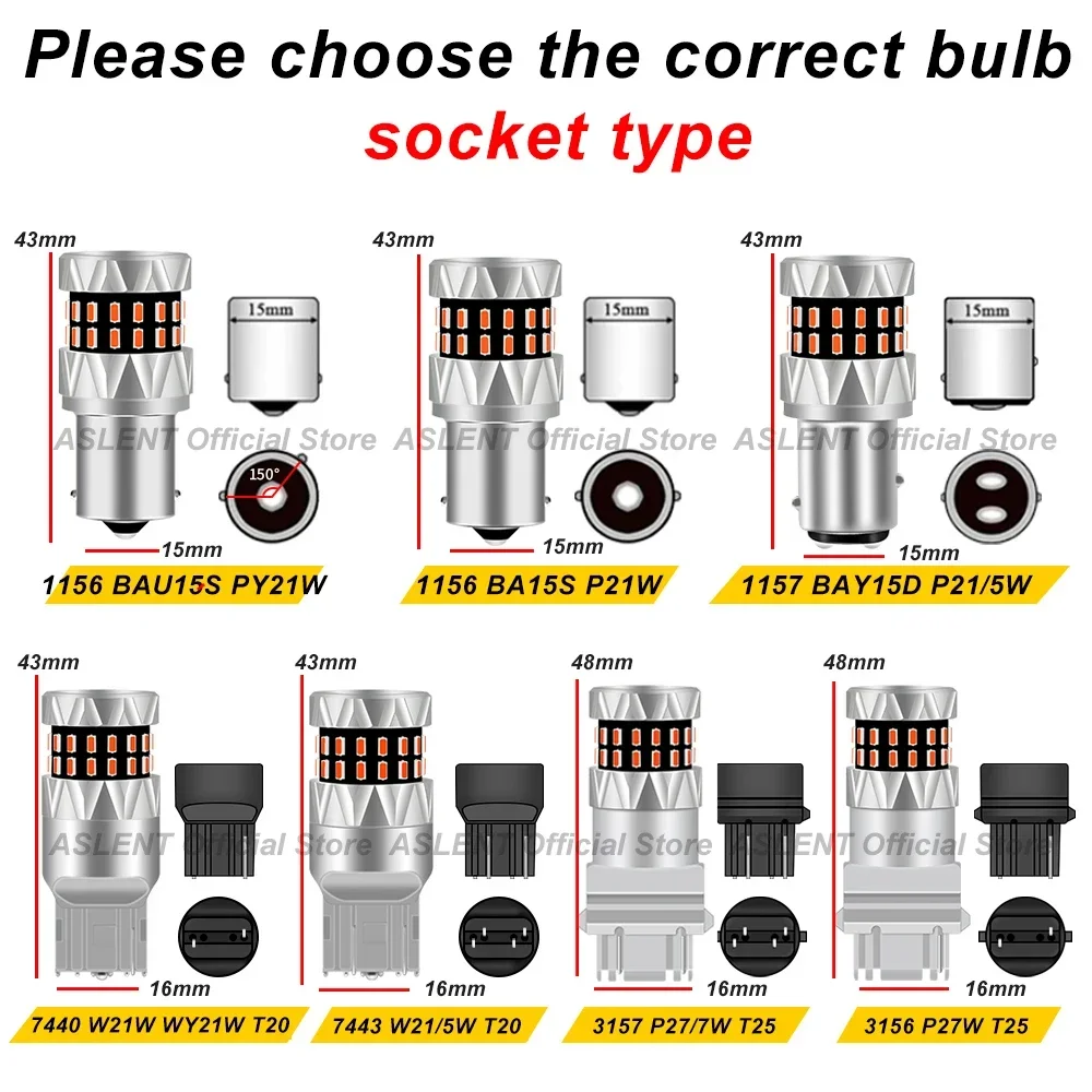 2x 1156 BA15S P21W BAU15S PY21W 7440 W21W P21/5W 1157 BAY15D 7443 3157 Canbus LED Bulbs 42smd 3014 Chips Reverse Turn Signal