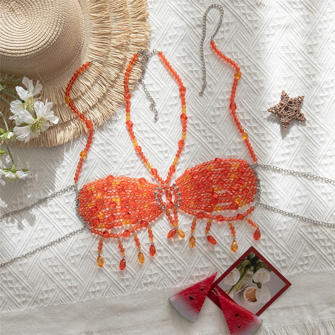 Perlen- und Pailletten-Bikini-Oberteil mit Neckholder, durchsichtig, Damen-Badeanzug, Badebekleidung, Badeoberteil, Badeanzug, Bade-Top mit Ausschnitten, Strand-Top V8224 – Detail 4