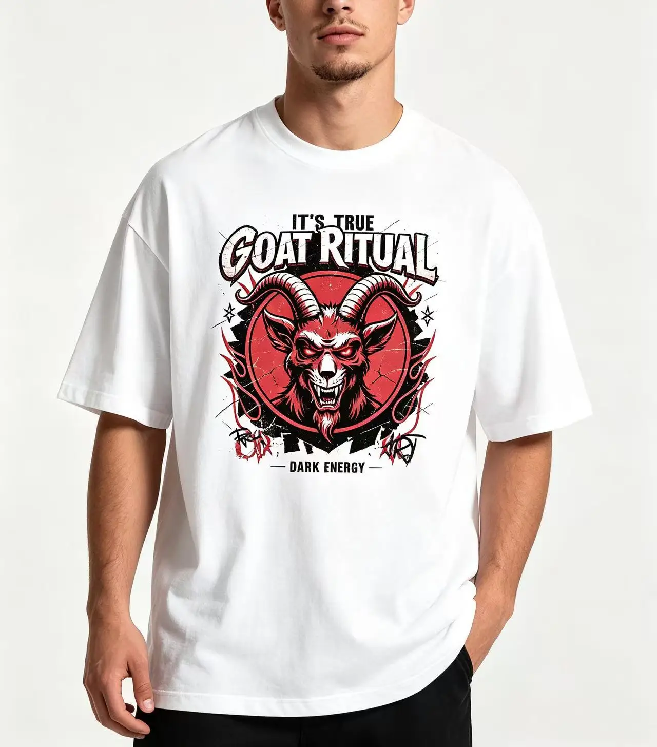 Unisex It's True Goat Ritual Dark Energy Demon Goat Vintage Grunge Graphic T Shirt Men Women Dark Gothic Print Oversized Short Sleeve Tee