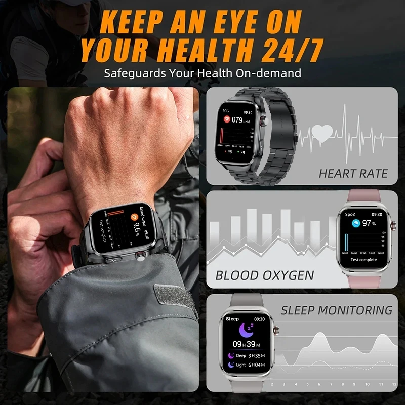 2024 New Medical Grade Micro Physical Examination Smart Watch Men ECG+PPG Blood Glucose Heart Rate Blood Pressure Health Watches