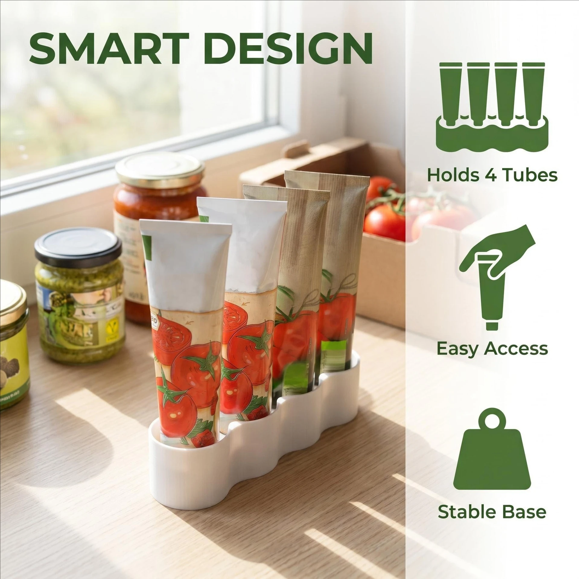 1 support de tube blanc, adapté à 4 tubes - Conçu pour les réfrigérateurs et les rangements de garde-manger, idéal pour la moutarde, la mayonnaise.