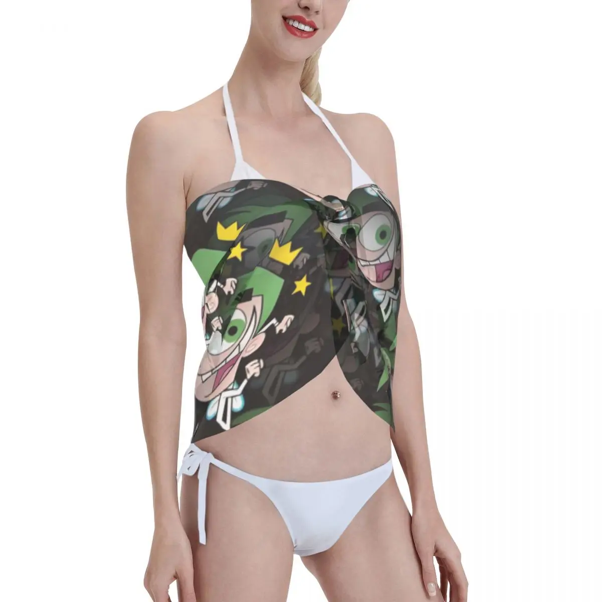 أزياء مخصصة The Fairly Oddparents فستان شاطئ غير رسمي يزين الكلاسيكية الكرتون المرأة قصيرة Sarongs الشاطئ التفاف لملابس السباحة