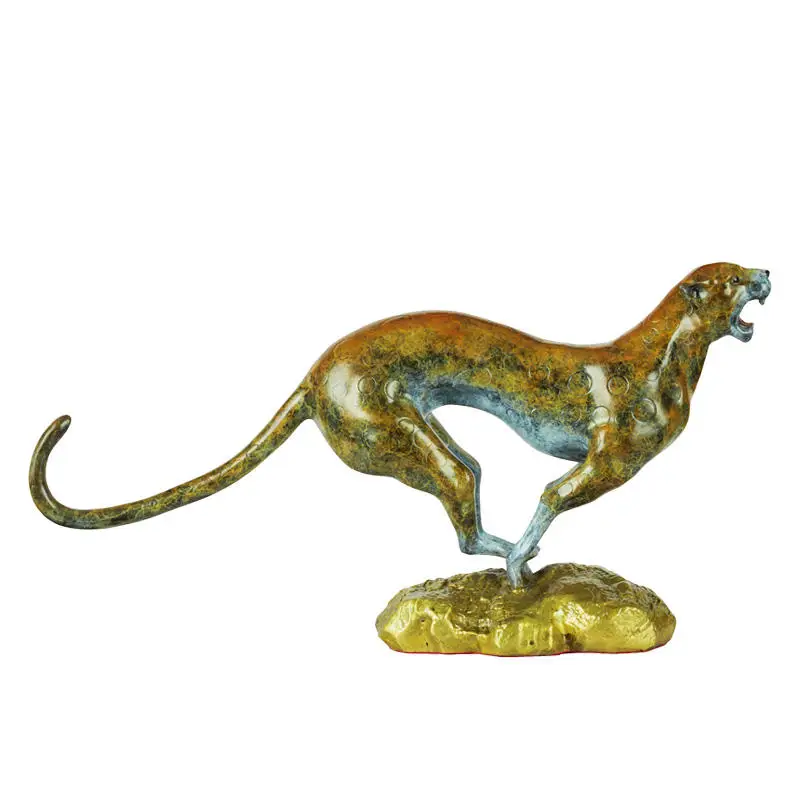 ATLIE Animal Sculpture Cheetah Statue Multicolor Brass Large Leopard Panther Wildlife Art Home Office Decor