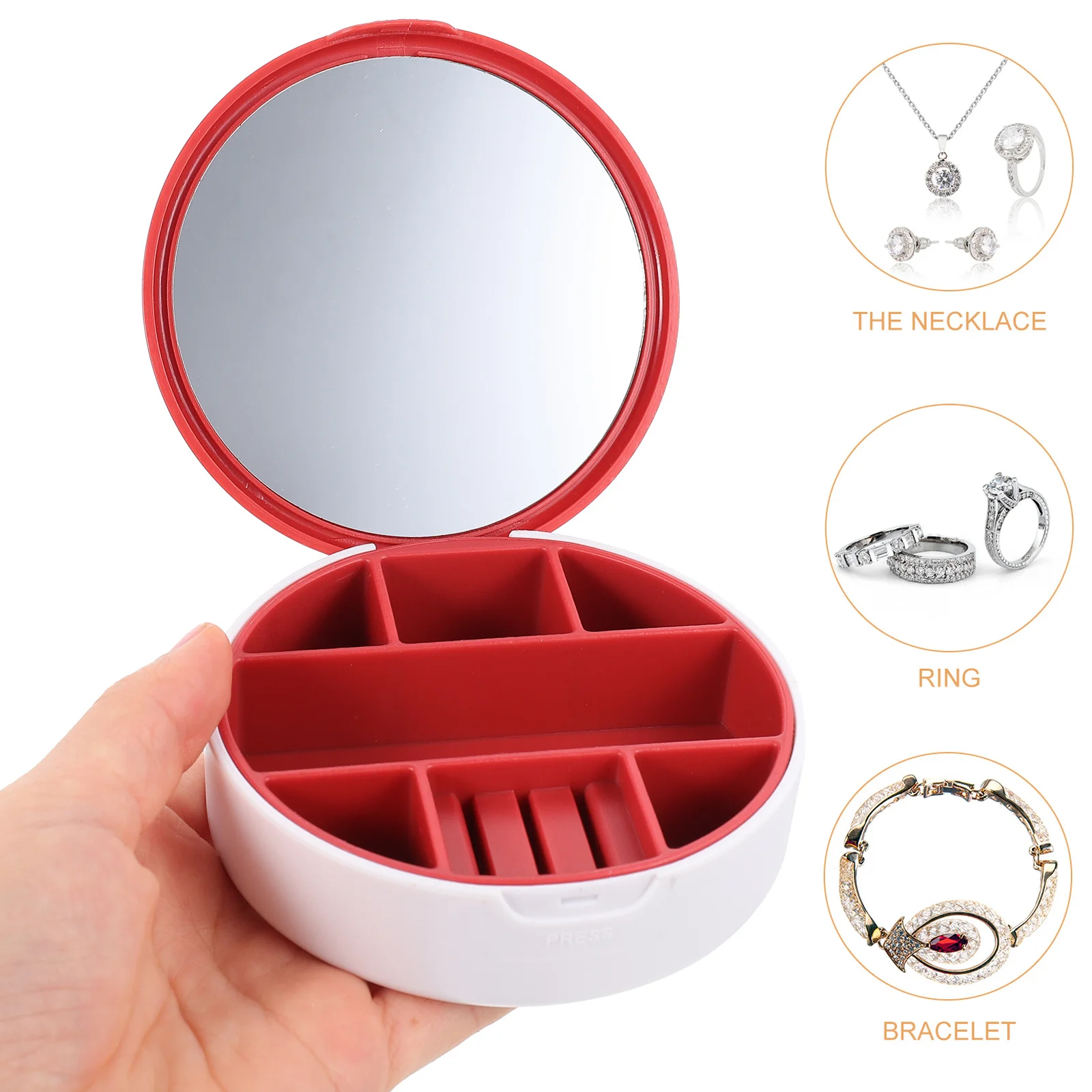

Portable ABS Jewelry Box Round Multi-Grid Travel Jewelry Case Organizer Dustproof Storage for Earrings Rings Earring Holder
