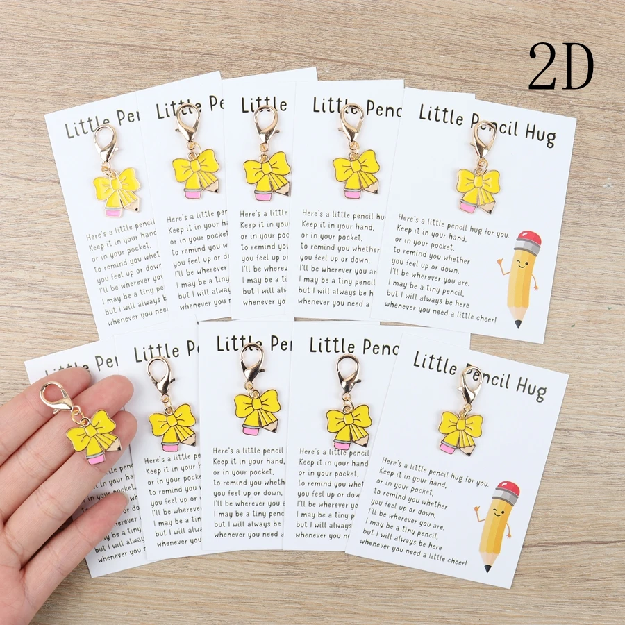 5 Pieces/10 Pieces Bow-Shaped Pencil Keychains, with a Pencil Greeting Card Attached, Suitable as Rewards for Academic Progress, Small Rewards for Classroom Interaction, Perfect as Small Gifts for Students and Colleagues, Pencil Backpack Charms, Small Gifts for Study Parties