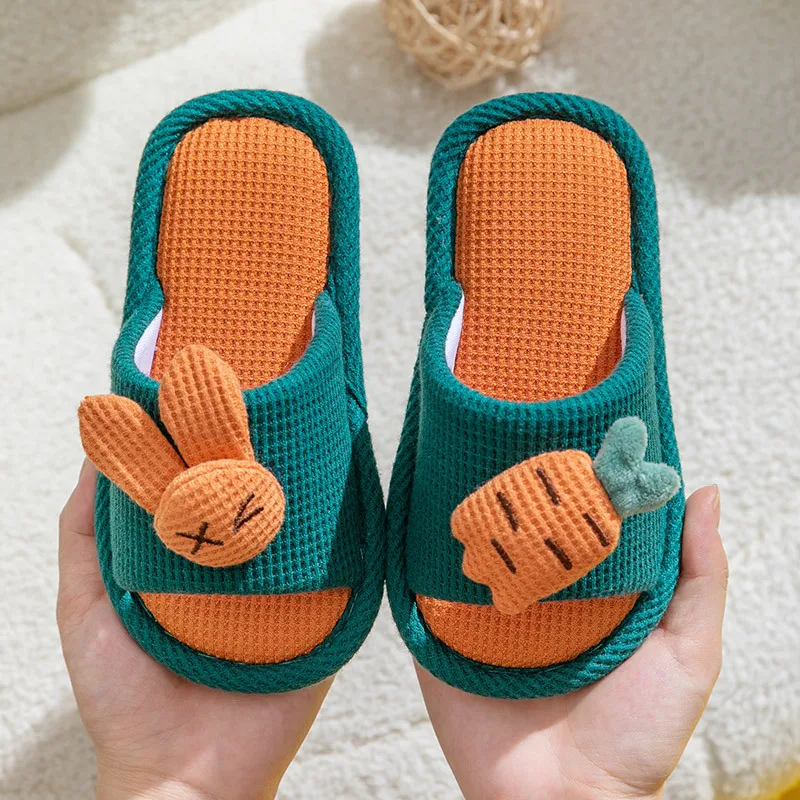 Kids Cotton Linen Slippers Soft Comfortable Flip Flop Child House Indoor Shoes Warm Home Slippers Boys Girls Open Toe Slides