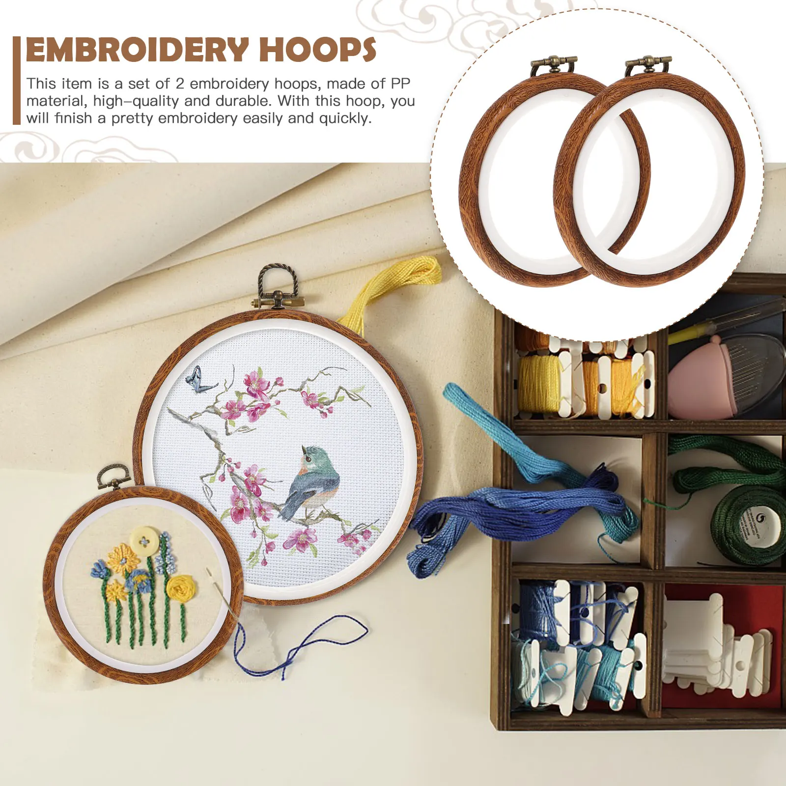 

2 Pcs Embroidery Stretch Hoop Cross Stitch Needlework Hoops Plastic Diy Craft Circle