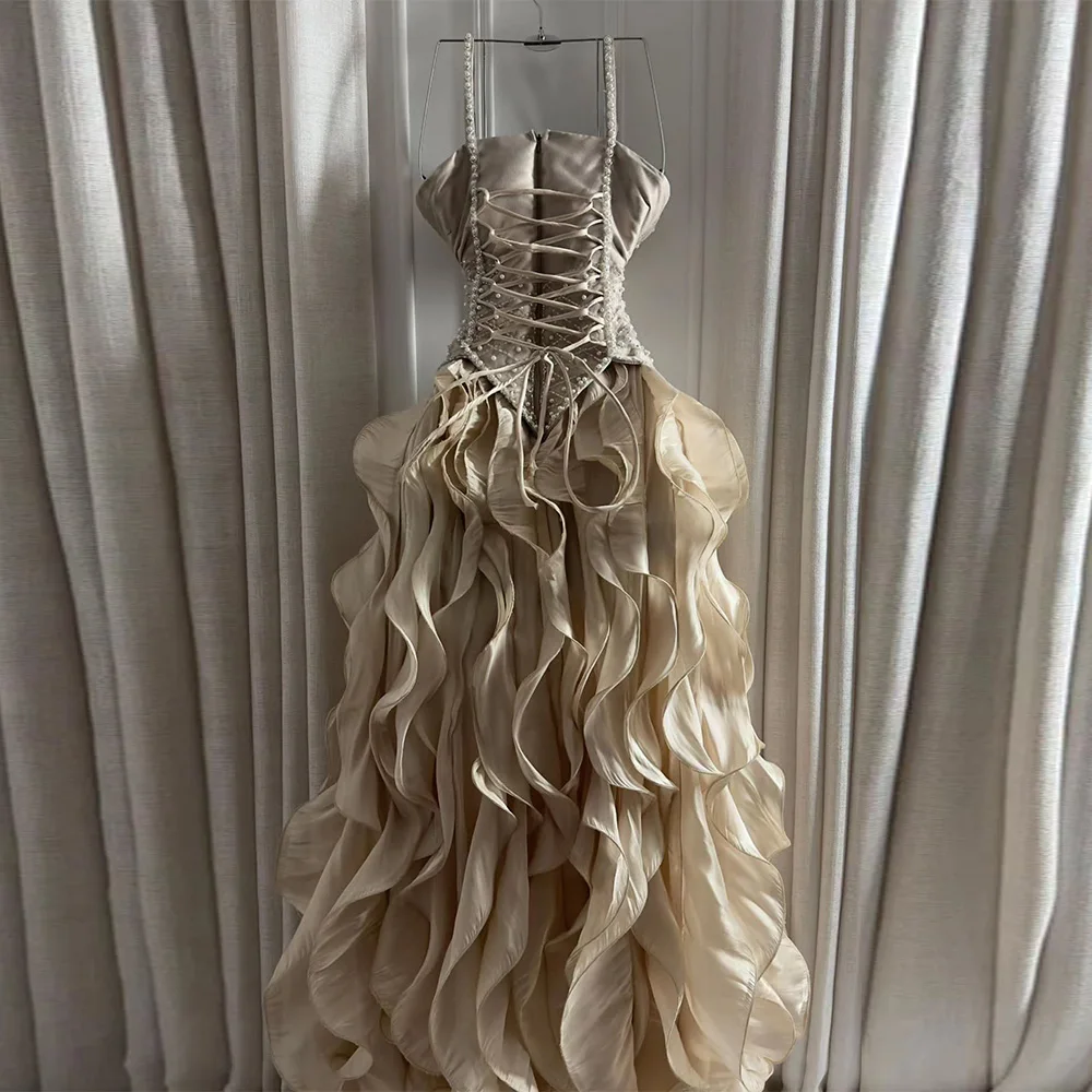 Customized Spaghetti Straps Elegant Saudi Arabia Evening Dresses High Quality Bespoke Occasion Gown Exquisite Organza Prom Dress image 4