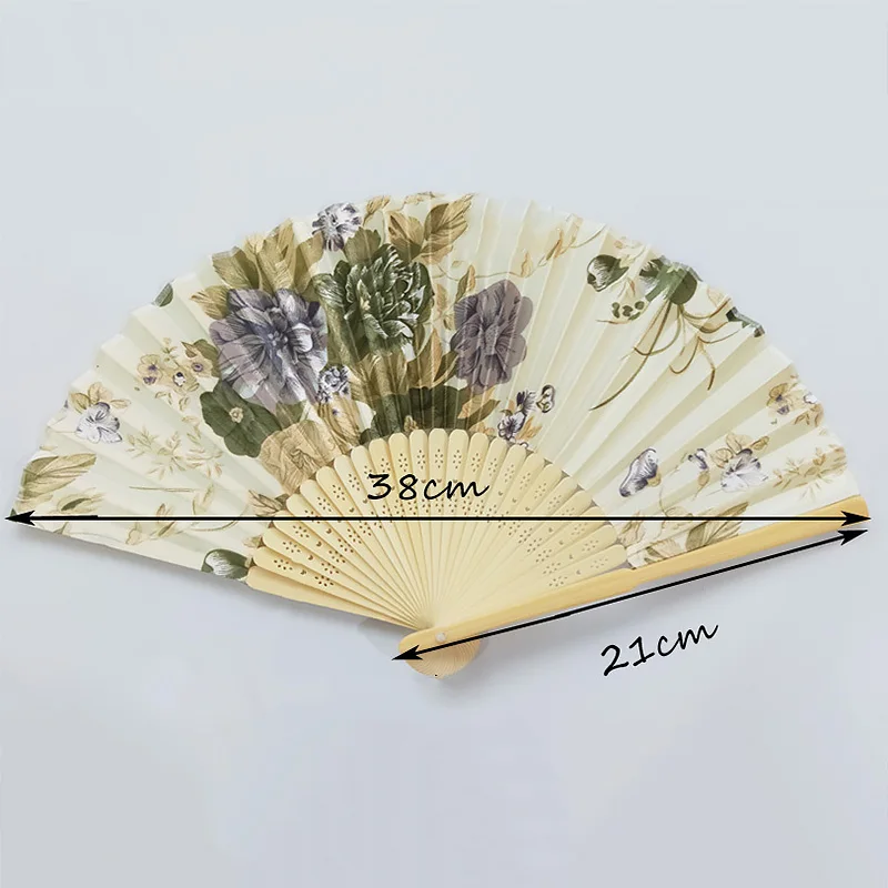 Japanese Style Silk Folding Fan Dance Hand Held Fan Vintage Flower Printed Bamboo Photo Props Wedding Party Art Gifts